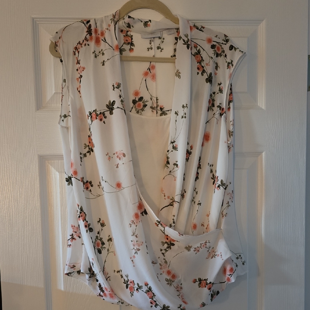 New York & Company White Floral Blouse